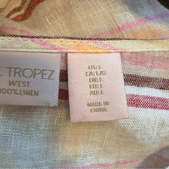 St. Tropez Striped Long Sleeve Linen Blouse/Coverup - Picture 5 of 8